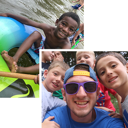 Camp Tanager 10 kids smiling at Camp Tanager